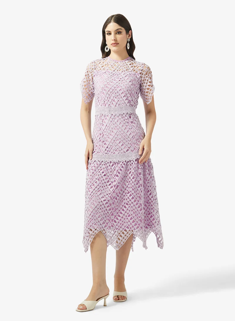 Frock and Frill Crochet Detailed Short Sleeve Midi Dress